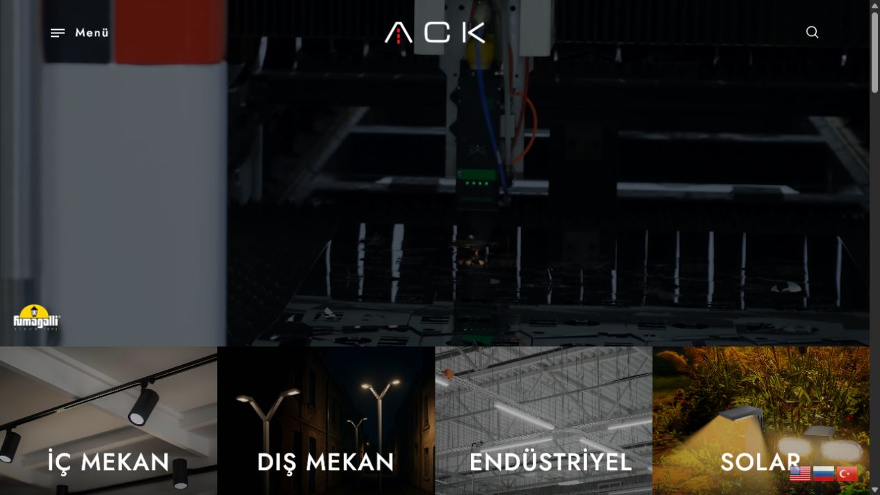 ACK Lighting kurumsal web sitesi UI/UX tasarımı
